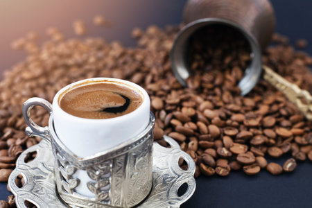 Traditional turkish coffee concept. Coffee background.の写真素材