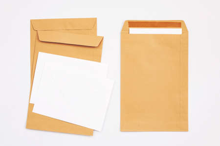 Blank envelope isolated background arranged for mockup designの写真素材