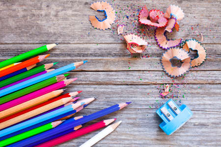 School stationery on table, space for textの写真素材