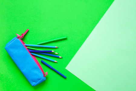 School stationery on table, space for text