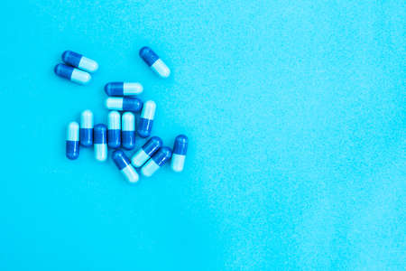 Healthy care concept. Healthy tools on blue background.の写真素材