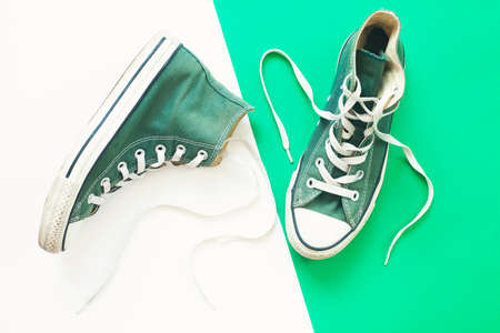 Color sneakers on the isolated color background.の写真素材