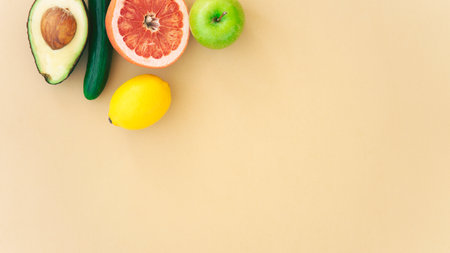 Healthy vegetarian food concept background, fresh green food selection for detox dietの写真素材