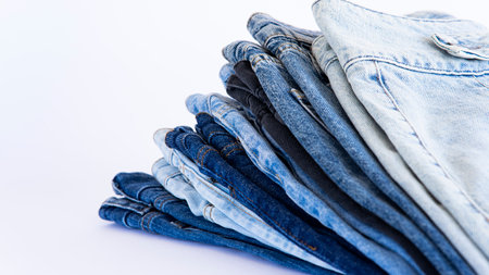 jeans on the background, blue and black jeans lie on a white background,の写真素材