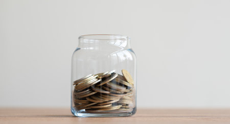 Saving money, coin in glass jar. Financial savings set. Financial Growth and Investment
