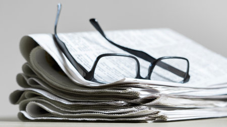 Pile of newspapers stacks on table