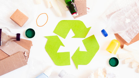 Recycled with recycling symbol on background, eco, environment or recycling concept with copy space,