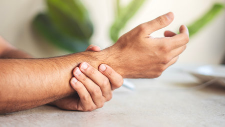 Working too much - suffering from a Carpal tunnel syndromeの写真素材