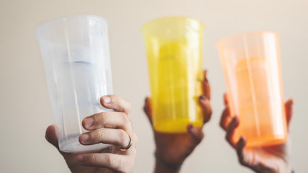 Many different hands holding glassの写真素材