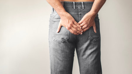 Person with hemorrhoids and constipation