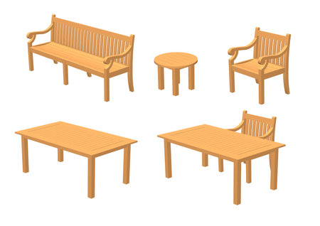 Outdoor wooden furniture set illustrationのイラスト素材