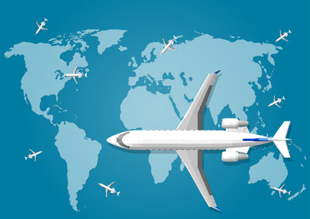 Private jet vector icon. Business jet illustration. Luxury twin engine plane standing on the groundのイラスト素材