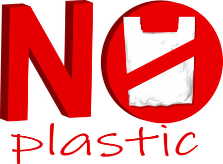 Say no to plastic, plastic pollution problem, eco banner poster consisting of white plastic garbage...