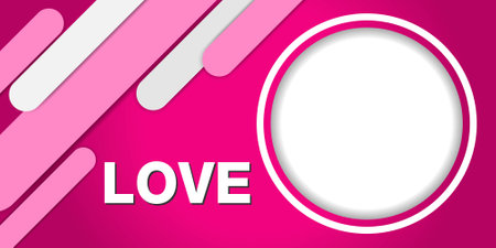 Horizontal banner with pink sky and paper cut clouds. Place for text. Happy Valentine's day sale header or voucher template with hearts. Rose cloudscape border frame pastel colors.のイラスト素材