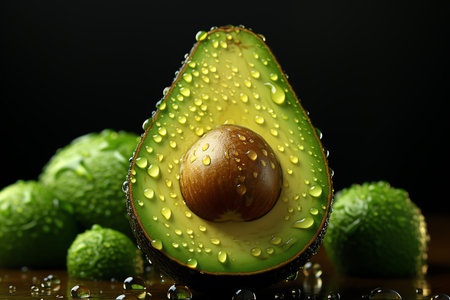 Avocado and avocado oil on wooden background. Selective focus.foodの素材