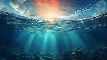 Underwater Scene - Tropical Seabed With Reef And Sunshineの素材