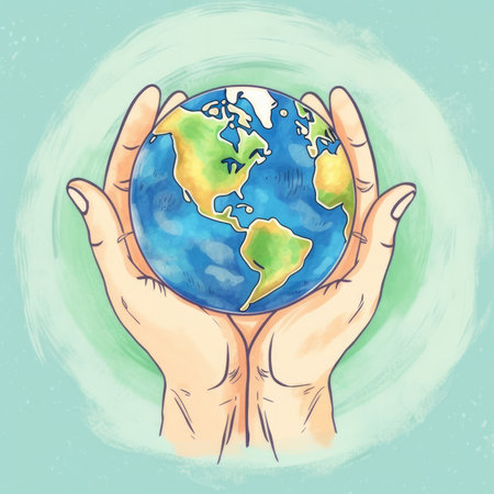 Save the planet concept. Human hands holding Earth globe. Vector illustrationの素材