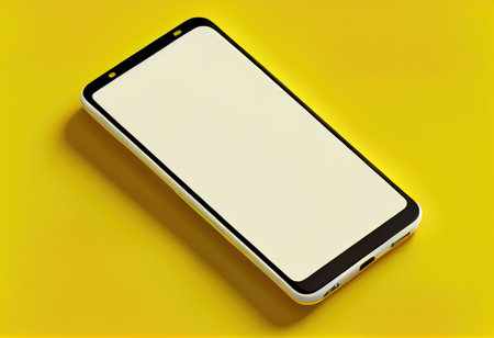 Smartphone with blank screen isolated on yellow background.の素材