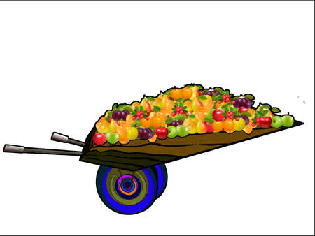 Illustration - wheelbarrow on white background with fruitのイラスト素材