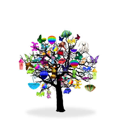 Vector - Happy holiday, funny tree with baloonsのイラスト素材