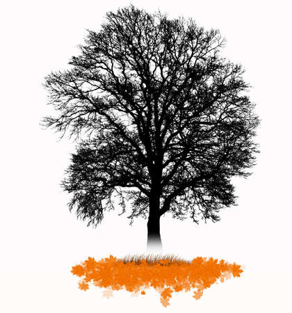 Vector - Silhouette of a tree with falling leavesのイラスト素材