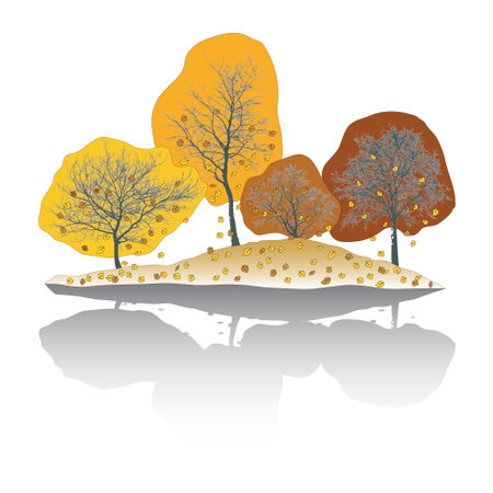 Vector illustration of natural trees with falling leavesのイラスト素材