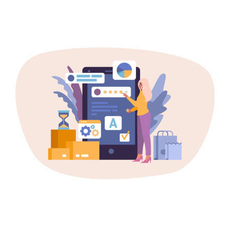 Modern flat design illustration of Online Shopping rating app.のイラスト素材