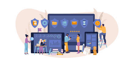 Flat vector concept of services evaluation, employee merit determination and development, quality assessment and improvement processes and techniques.のイラスト素材