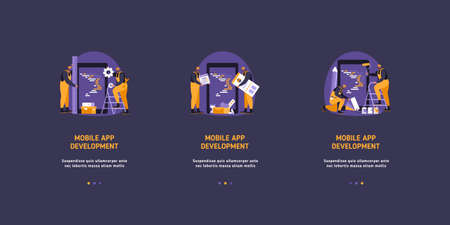 Modern flat design isometric concept of App Development for website and mobile website. Landing page template. Easy to edit and customize.のイラスト素材