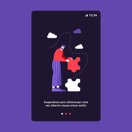 Businessman finds great idea. Onboarding Screens User Interface Kit. Modern user interface UX, UI screen templateのイラスト素材