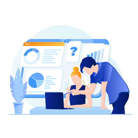 Vector illustration of mobile business application. Increase sales and skills. Team thinking and brainstorming.のイラスト素材