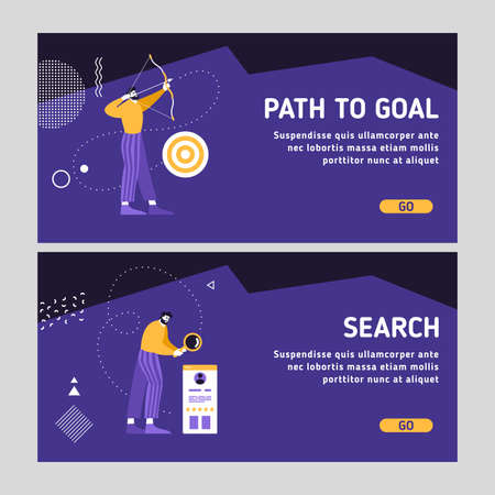 Modern business man tasks - how to achieve goals and searching for employers and business partners. Modern user interface UX landing slider templateのイラスト素材