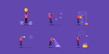 Flat style modern people in casual clothes icons situations web template infographic vector icon set. Men women lifestyle icons. Black white, young old, businessman and teacher, hipster sexy beast.のイラスト素材