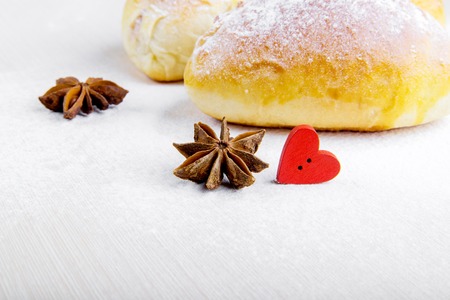 Food cooked with love. Valentine's Day. Heart on a white backgroundの写真素材