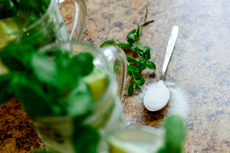 Mojito cocktail in a bur , selective focus. tasty drinkの写真素材