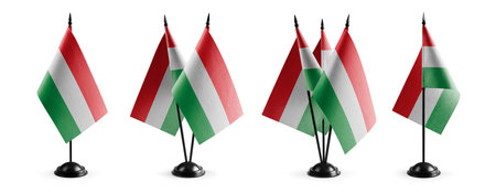 Small national flags of the Hungary on a white background.の写真素材