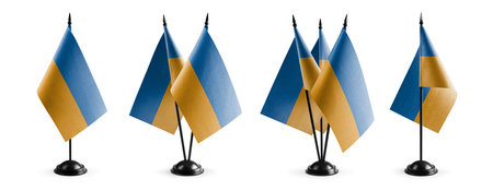 Small national flags of the Ukraine on a white background.の写真素材