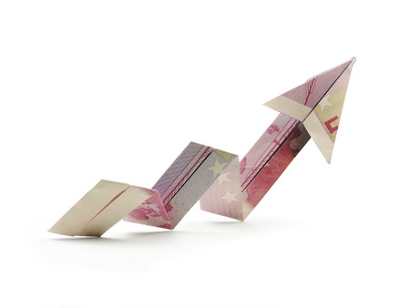 origami arrow of five hundred banknoteの写真素材