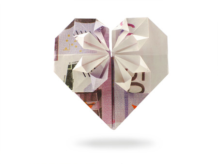 origami heart of five hundred banknoteの写真素材