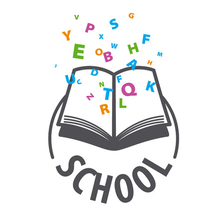 vector logo open book and flying multicolored lettersのイラスト素材