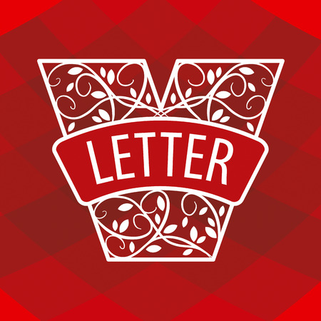 Logo letter V with a vegetative ornament on a red backgroundのイラスト素材