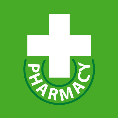 vector logo cross for pharmacy on a green backgroundのイラスト素材