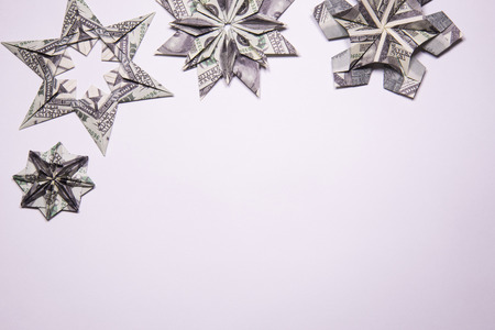 snowflake origami made of banknotes dollar Handmade
