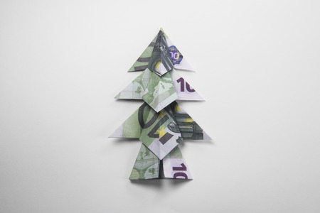 Christmas tree origami made of banknotes euro. Handmadeの写真素材