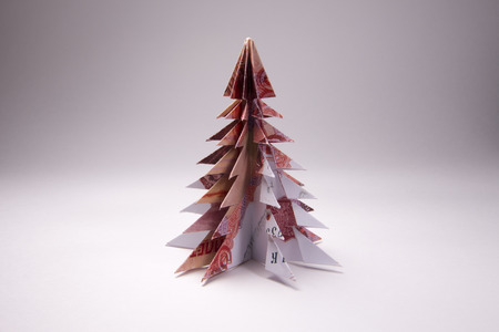 Christmas tree origami made of banknotes rubles. Handmadeの写真素材