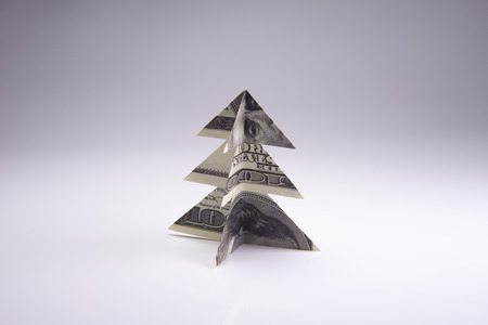 Christmas tree origami made of banknotes dollar. Handmadeの写真素材