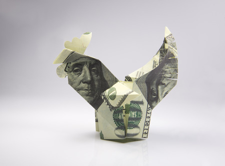 origami out of money in the form of a cockの写真素材