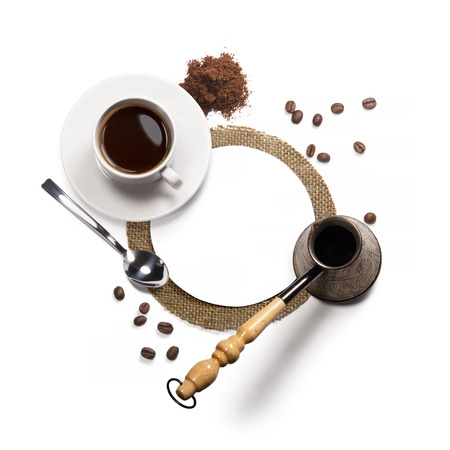 Top view of coffee, isolate on whiteの写真素材