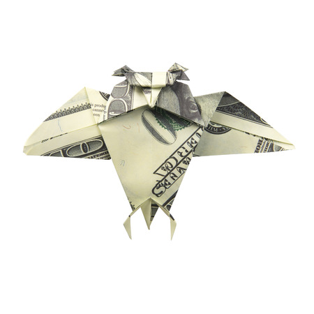 Origami Bird from banknotes on a white backgroundの写真素材