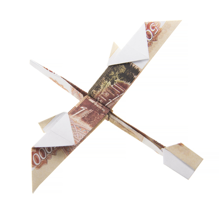 origami airplane from banknotesの写真素材